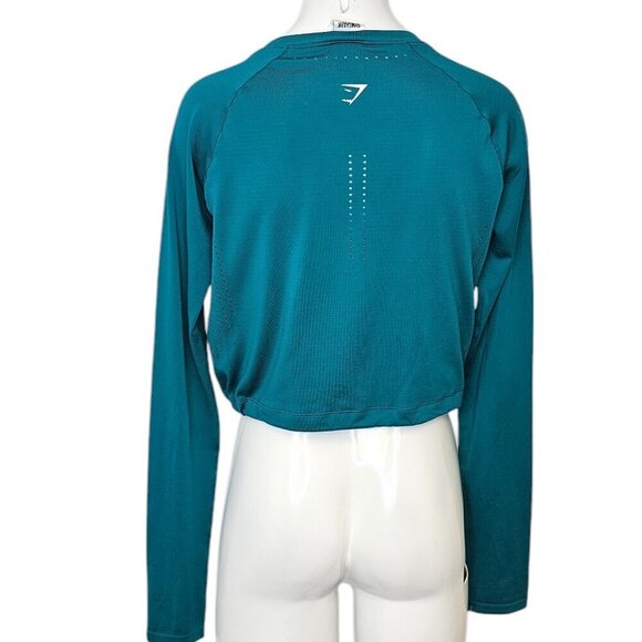 Gymshark Womens Long Sleeve Cinch Bottom Perforated Athletic Shirt, Teal, XS - Picture 3 of 7